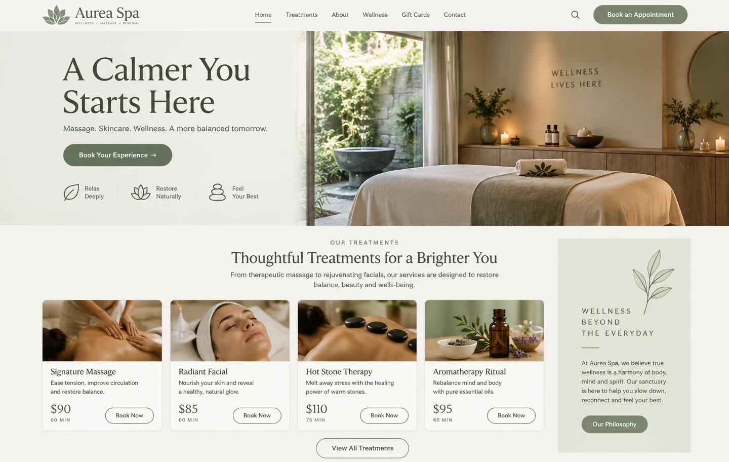 Anteprima del sito Aurea Spa, modello Servizi