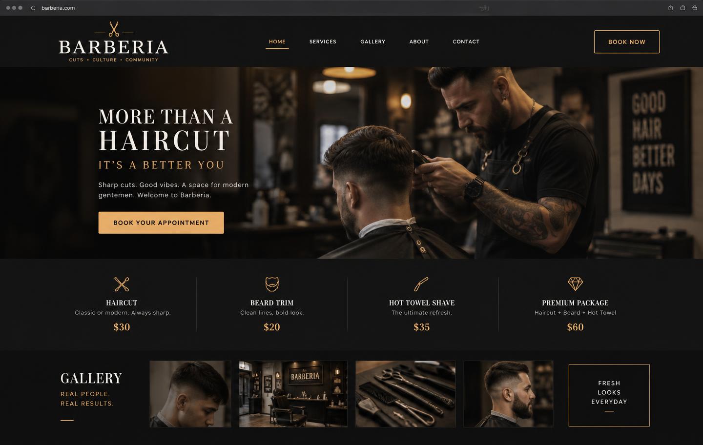 Anteprima del sito Barberia, modello Vetrina
