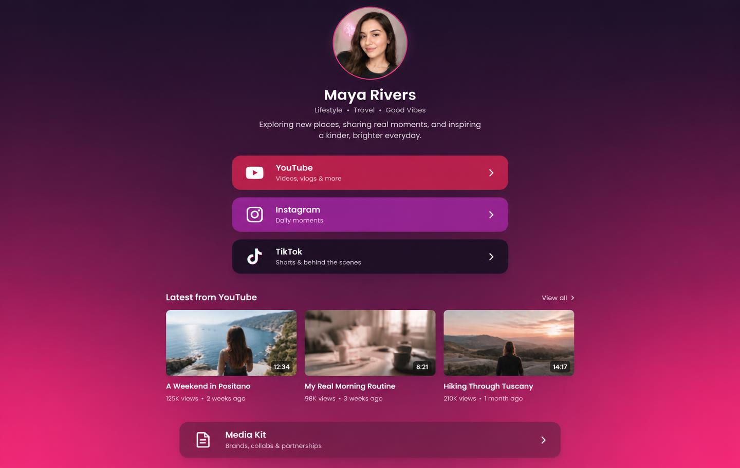 Anteprima del sito Creator Hub, modello Creator