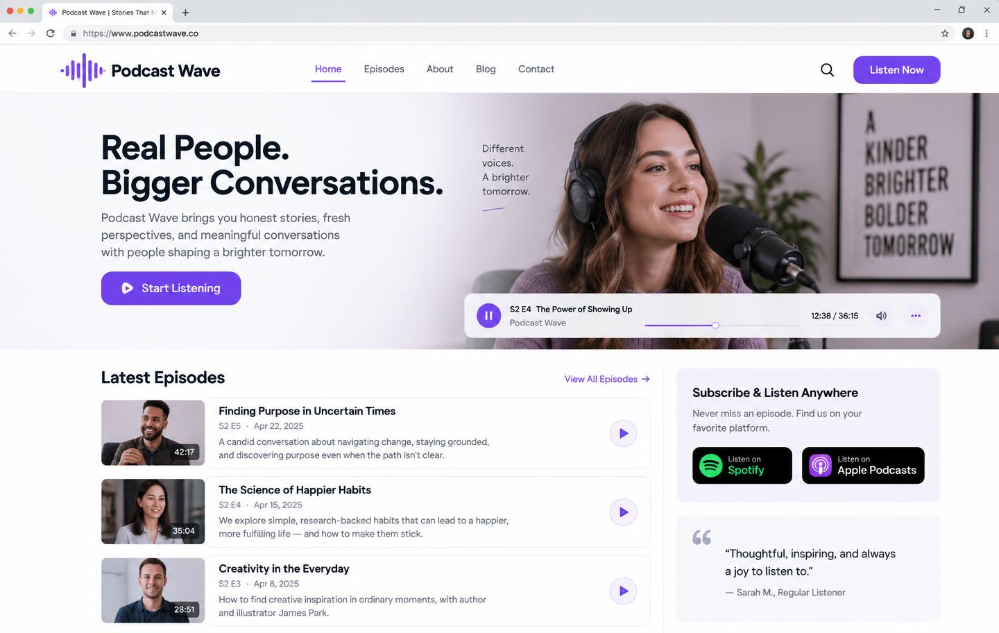 Anteprima del sito Podcast Wave, modello Creator